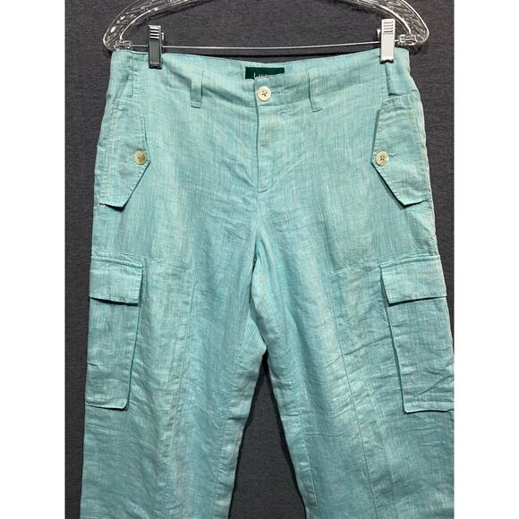 Lauren Ralph Lauren Women Light Green Cargo Pants Linen Tie Ankles Beach Size 6 - Picture 4 of 10